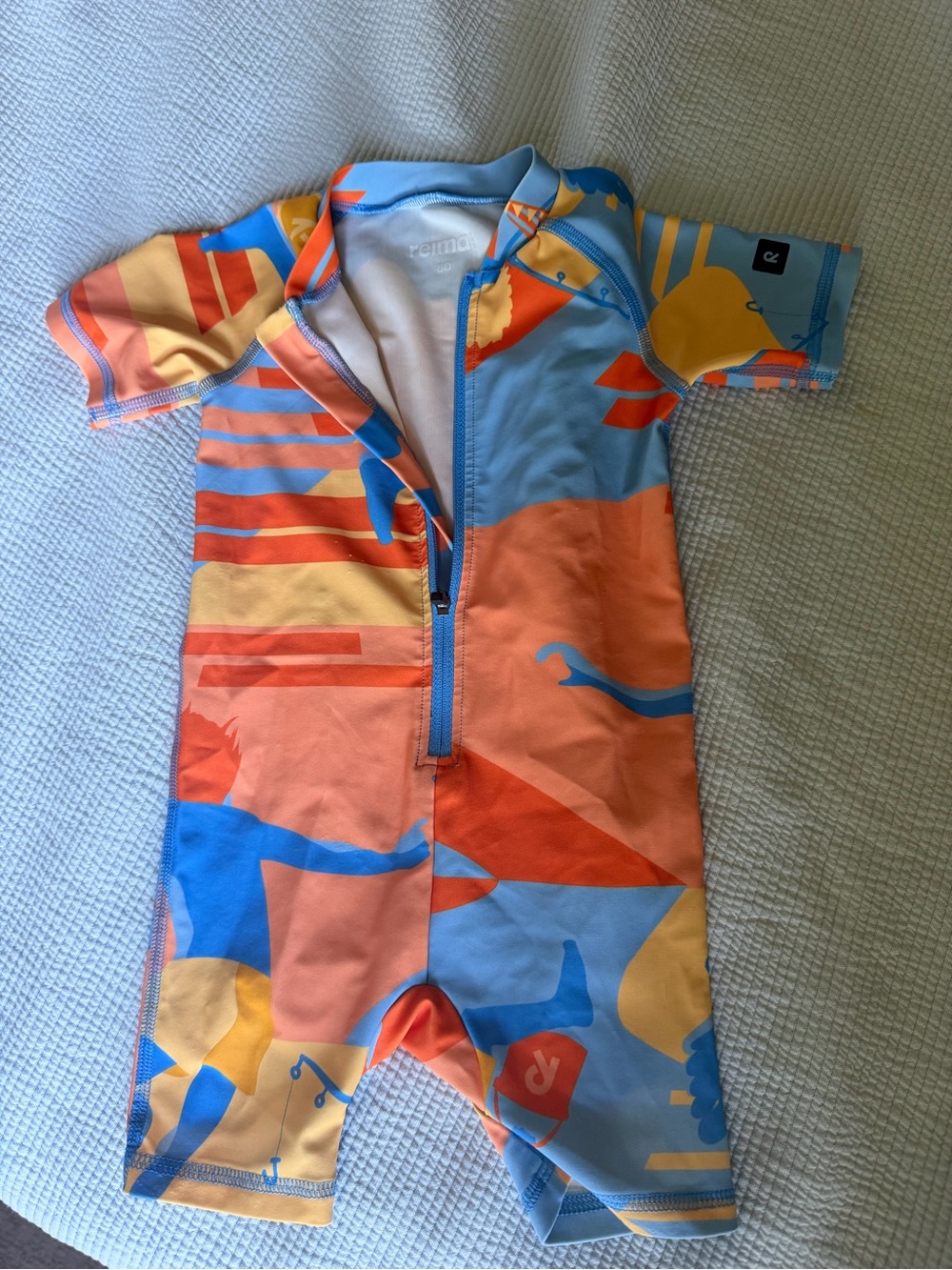 Kids' Short-Sleeve One-Piece Swimsuit - Orange & Light Blue